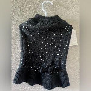 Dog Black Sweater with Pearl Accents